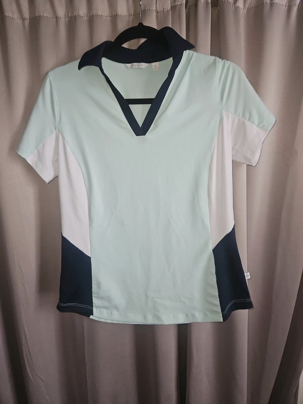 Lady Hagen Mint, Navy & White V‑Neck Sport Golfing Polo